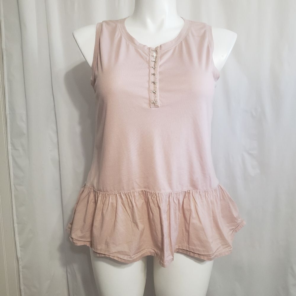 Caslon sleeveless top L Pink Feminine Ruffled